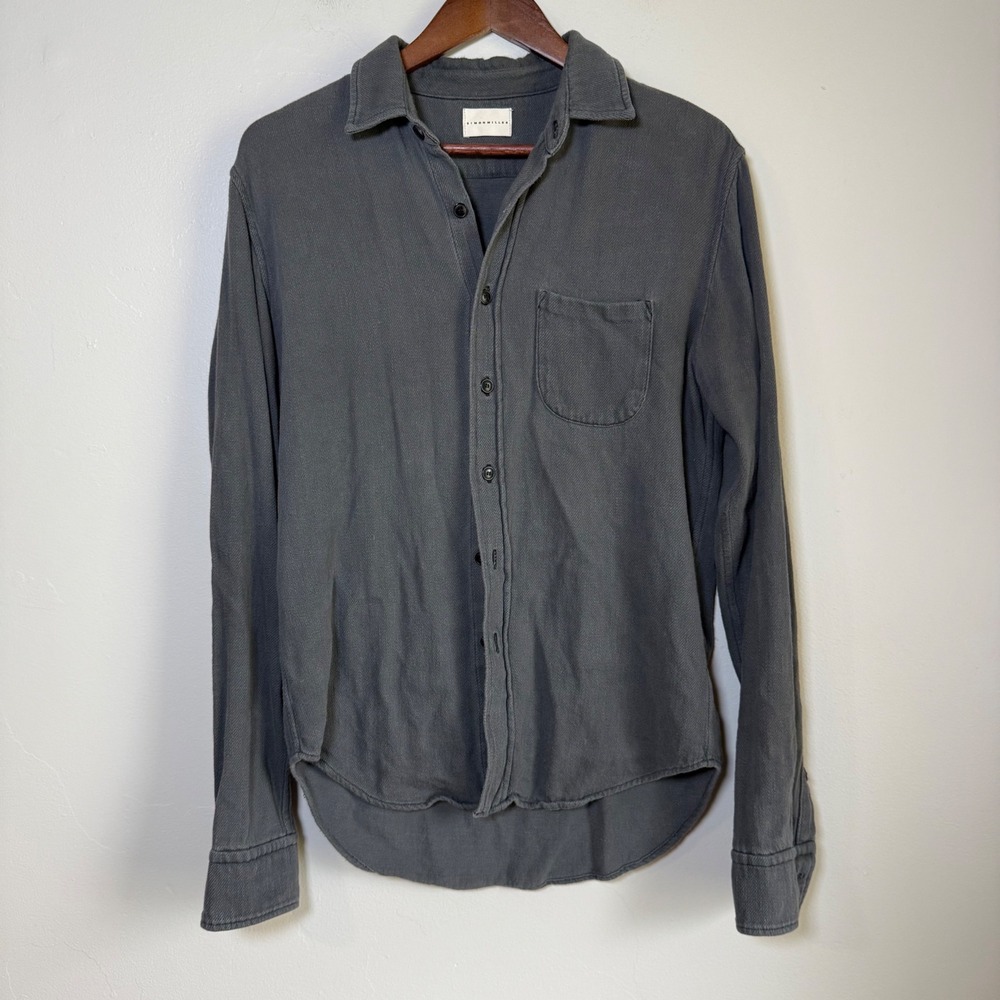 Simon Miller Heavy Cotton‎ Twill Long Sleeve Button Down Shirt Size 1 Charcoal